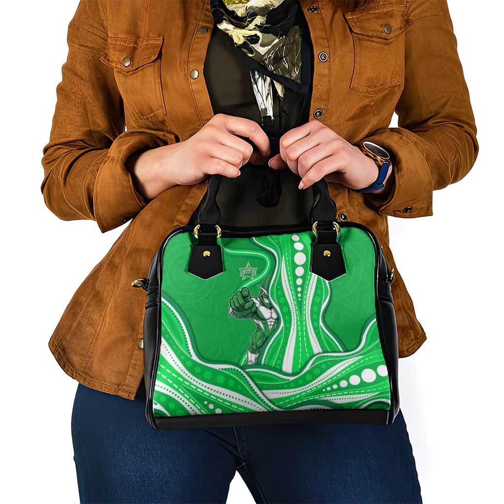 Melbourne Stars Shoulder Handbag Aboriginal Dot Art Green White - Tribal Wave Pattern