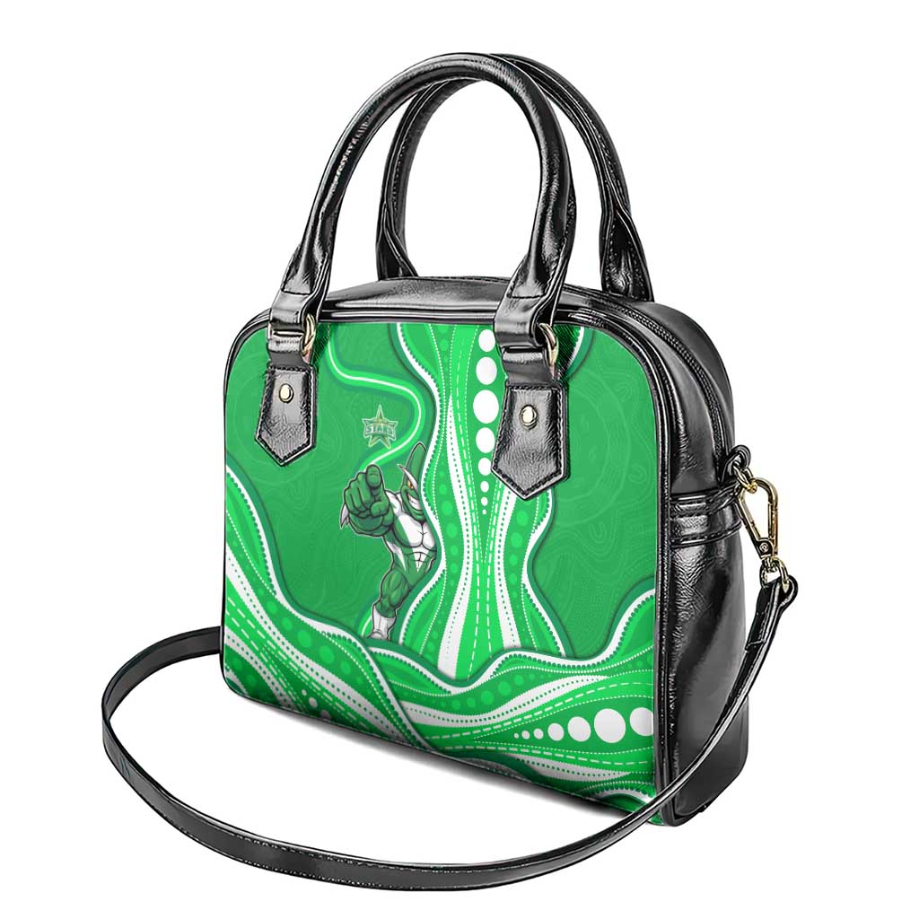 Melbourne Stars Shoulder Handbag Aboriginal Dot Art Green White - Tribal Wave Pattern