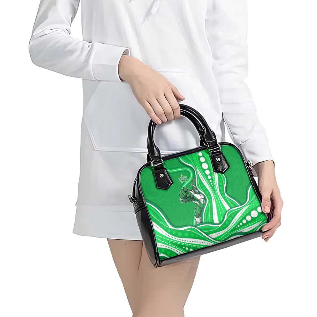 Melbourne Stars Shoulder Handbag Aboriginal Dot Art Green White - Tribal Wave Pattern