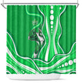Melbourne Stars Shower Curtain Aboriginal Dot Art Green White - Tribal Wave Pattern