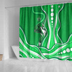 Melbourne Stars Shower Curtain Aboriginal Dot Art Green White - Tribal Wave Pattern