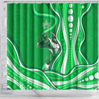 Melbourne Stars Shower Curtain Aboriginal Dot Art Green White - Tribal Wave Pattern