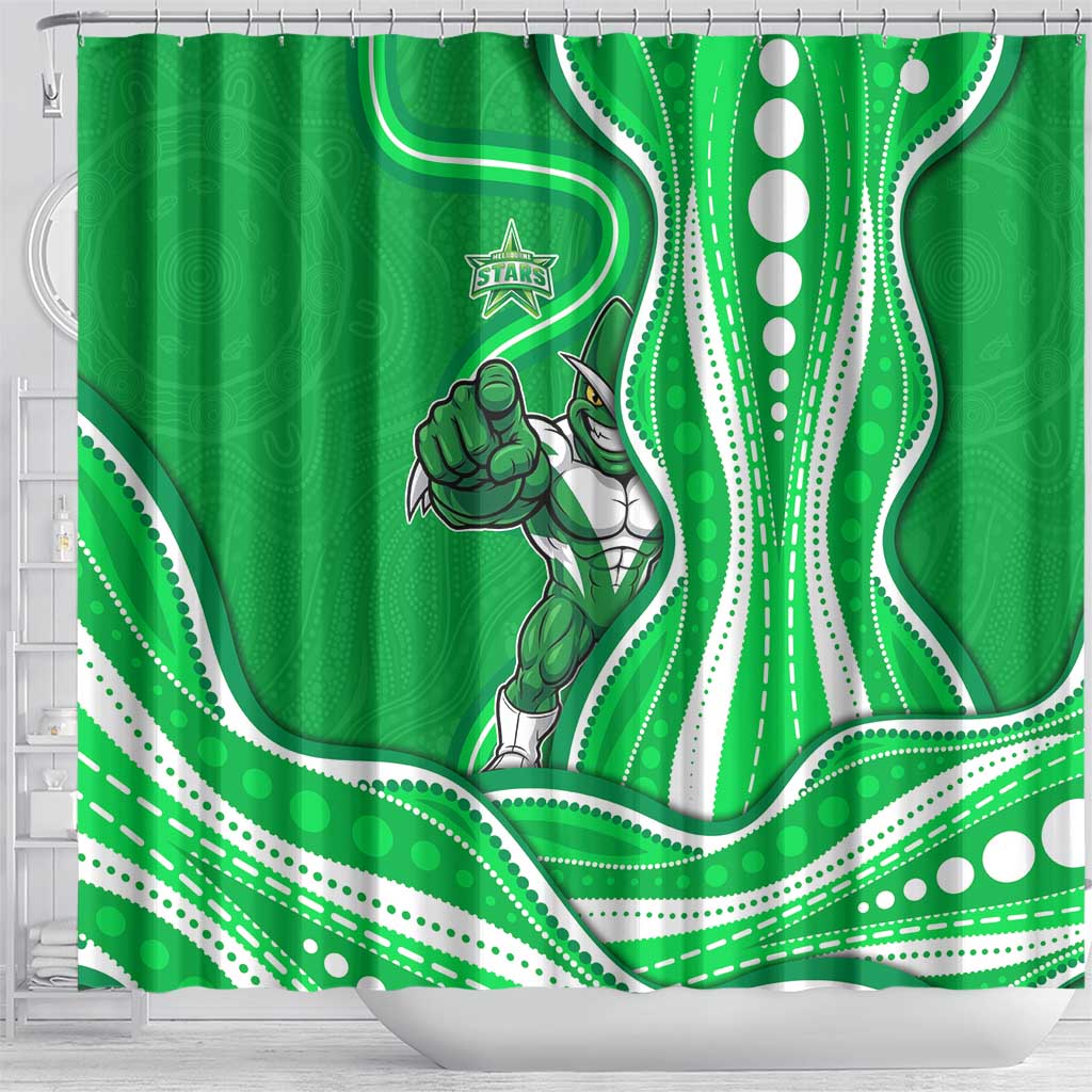 Melbourne Stars Shower Curtain Aboriginal Dot Art Green White - Tribal Wave Pattern