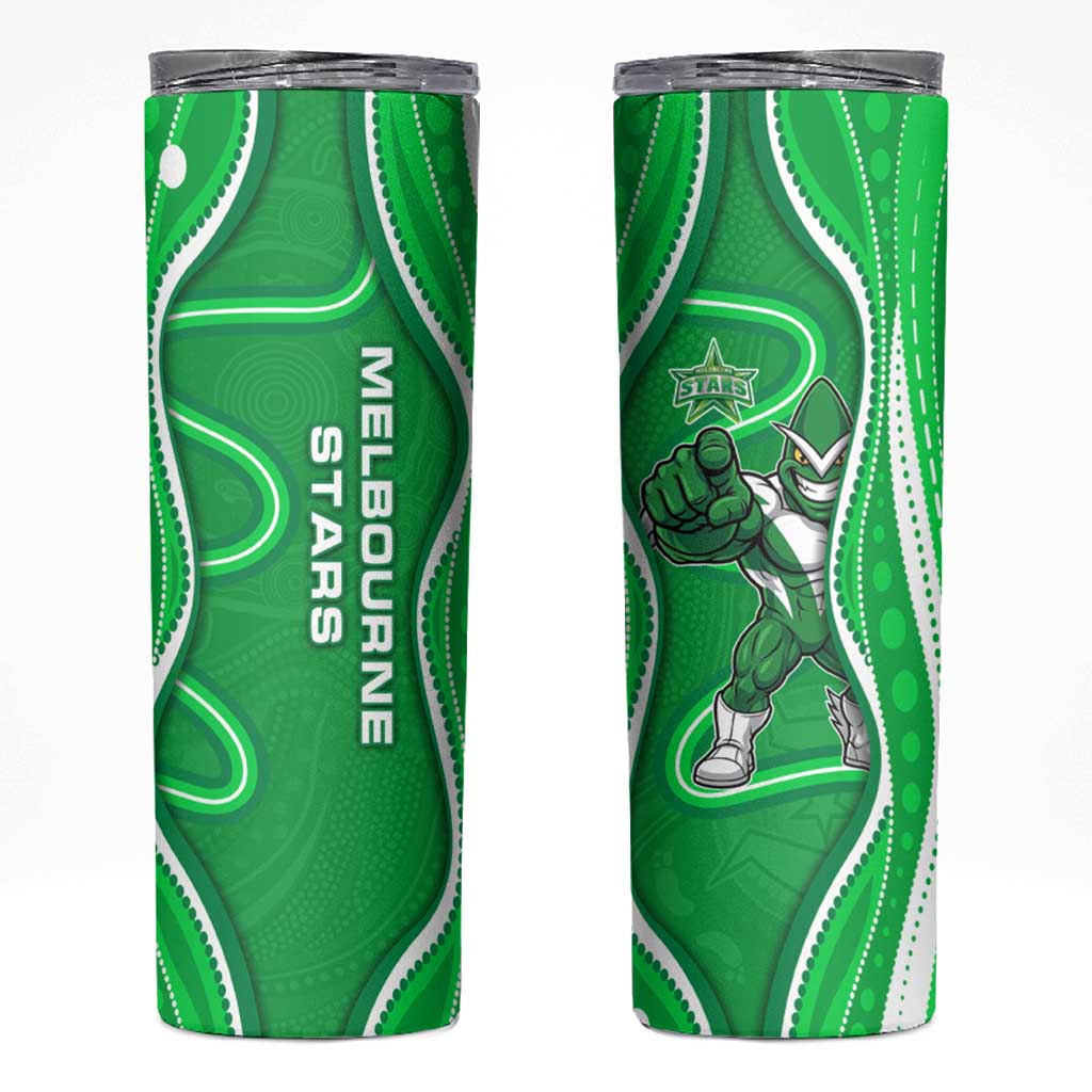 Melbourne Stars Skinny Tumbler Aboriginal Dot Art Green White - Tribal Wave Pattern