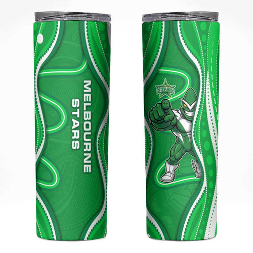 Melbourne Stars Skinny Tumbler Aboriginal Dot Art Green White - Tribal Wave Pattern