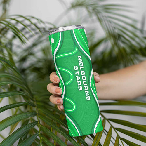Melbourne Stars Skinny Tumbler Aboriginal Dot Art Green White - Tribal Wave Pattern