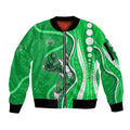 Melbourne Stars Sleeve Zip Bomber Jacket Aboriginal Dot Art Green White - Tribal Wave Pattern