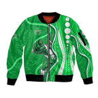 Melbourne Stars Sleeve Zip Bomber Jacket Aboriginal Dot Art Green White - Tribal Wave Pattern
