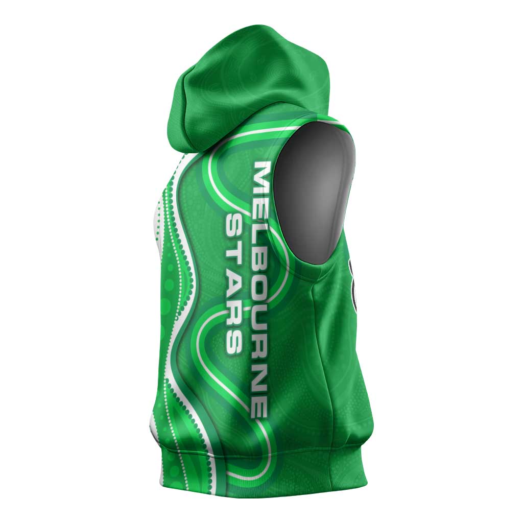 Melbourne Stars Sleeveless Hoodie Aboriginal Dot Art Green White - Tribal Wave Pattern