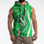 Melbourne Stars Sleeveless Hoodie Aboriginal Dot Art Green White - Tribal Wave Pattern
