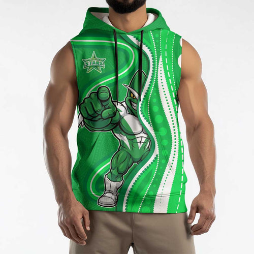 Melbourne Stars Sleeveless Hoodie Aboriginal Dot Art Green White - Tribal Wave Pattern