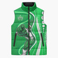 Melbourne Stars Sleeveless Puffer Jacket Aboriginal Dot Art Green White - Tribal Wave Pattern