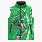 Melbourne Stars Sleeveless Puffer Jacket Aboriginal Dot Art Green White - Tribal Wave Pattern