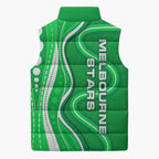 Melbourne Stars Sleeveless Puffer Jacket Aboriginal Dot Art Green White - Tribal Wave Pattern