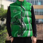Melbourne Stars Sleeveless Puffer Jacket Aboriginal Dot Art Green White - Tribal Wave Pattern