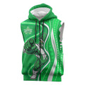 Melbourne Stars Sleeveless Zip Hoodie Aboriginal Dot Art Green White - Tribal Wave Pattern