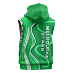 Melbourne Stars Sleeveless Zip Hoodie Aboriginal Dot Art Green White - Tribal Wave Pattern