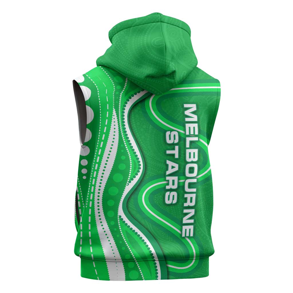 Melbourne Stars Sleeveless Zip Hoodie Aboriginal Dot Art Green White - Tribal Wave Pattern