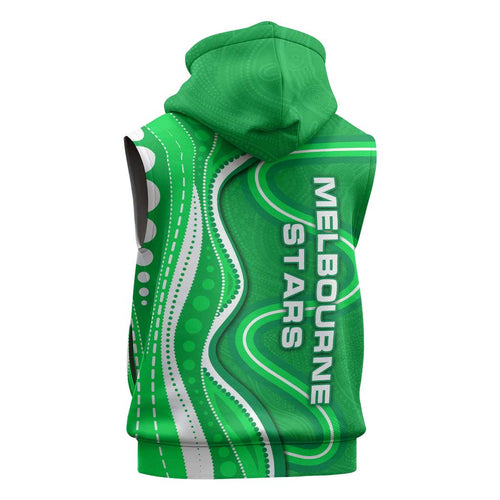 Melbourne Stars Sleeveless Zip Hoodie Aboriginal Dot Art Green White - Tribal Wave Pattern