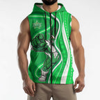Melbourne Stars Sleeveless Zip Hoodie Aboriginal Dot Art Green White - Tribal Wave Pattern