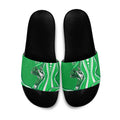 Melbourne Stars Slide Sandals Aboriginal Dot Art Green White - Tribal Wave Pattern