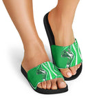 Melbourne Stars Slide Sandals Aboriginal Dot Art Green White - Tribal Wave Pattern