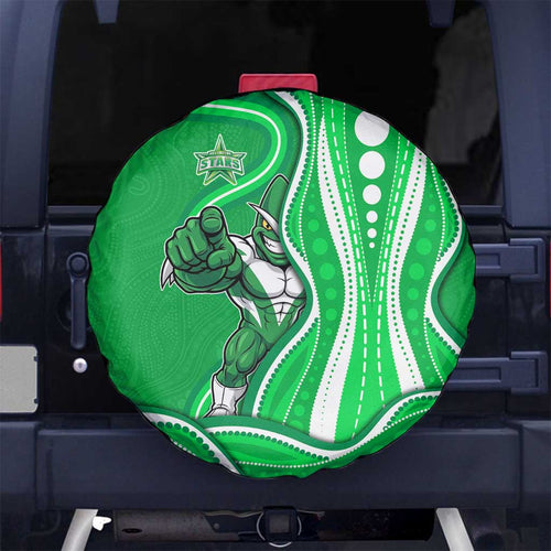 Melbourne Stars Spare Tire Cover Aboriginal Dot Art Green White - Tribal Wave Pattern