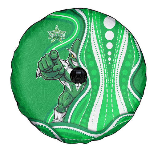 Melbourne Stars Spare Tire Cover Aboriginal Dot Art Green White - Tribal Wave Pattern