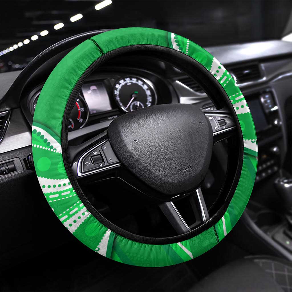 Melbourne Stars Steering Wheel Cover Aboriginal Dot Art Green White - Tribal Wave Pattern