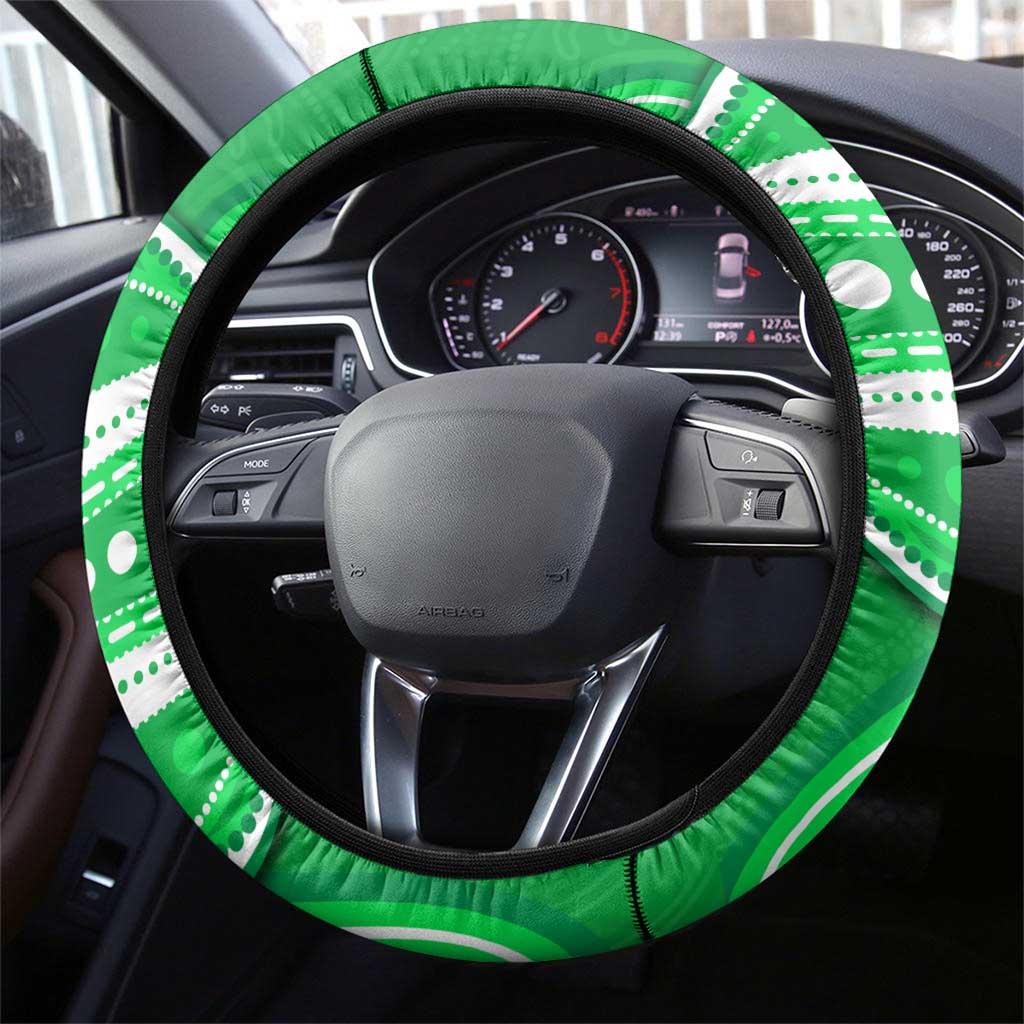 Melbourne Stars Steering Wheel Cover Aboriginal Dot Art Green White - Tribal Wave Pattern