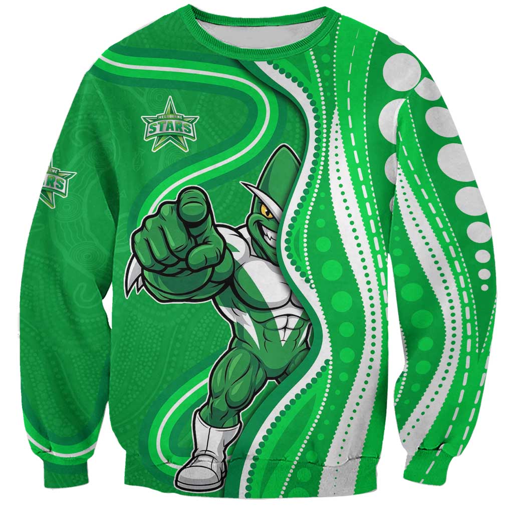 Melbourne Stars Sweatshirt Aboriginal Dot Art Green White - Tribal Wave Pattern