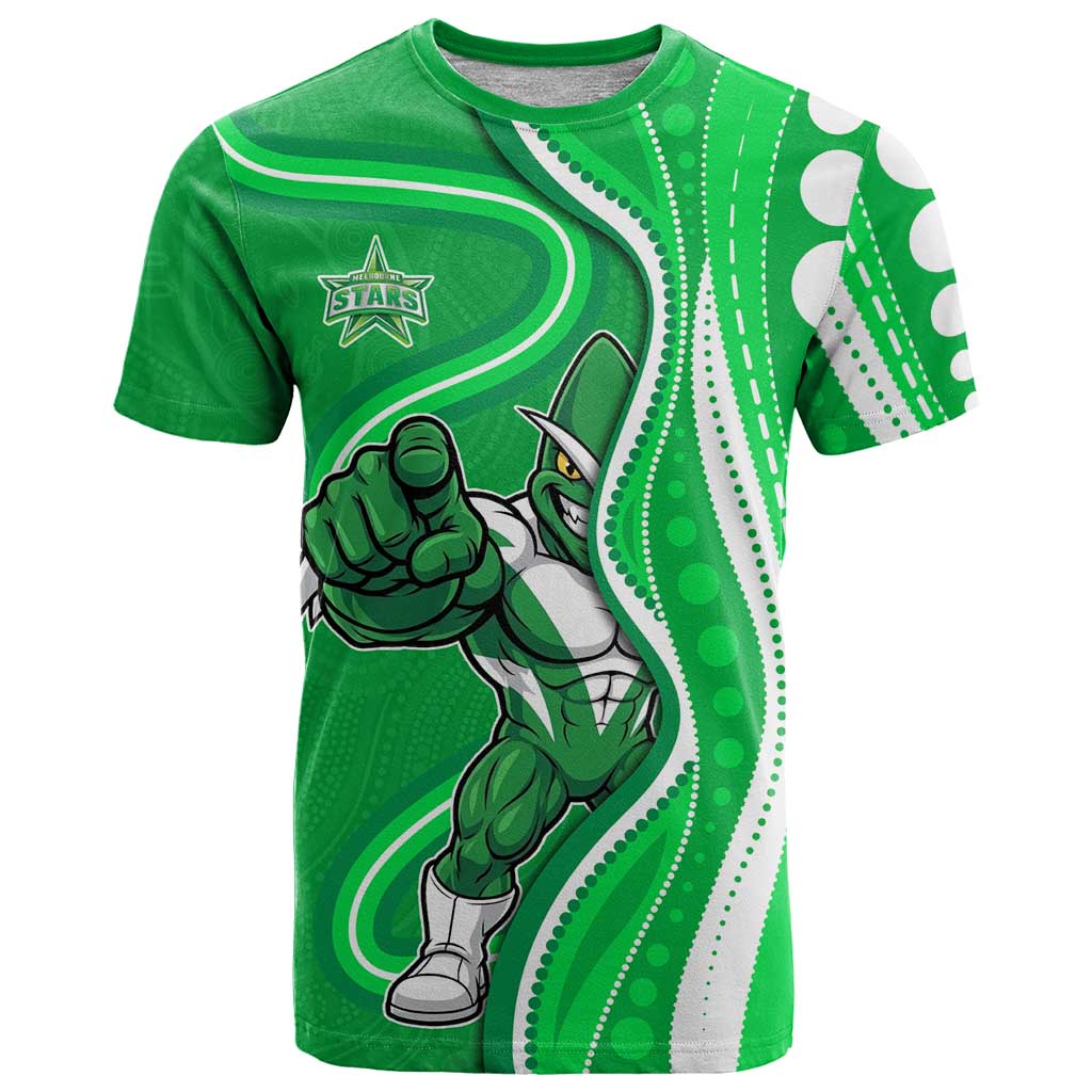 Melbourne Stars T Shirt Aboriginal Dot Art Green White - Tribal Wave Pattern