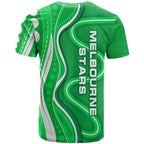 Melbourne Stars T Shirt Aboriginal Dot Art Green White - Tribal Wave Pattern