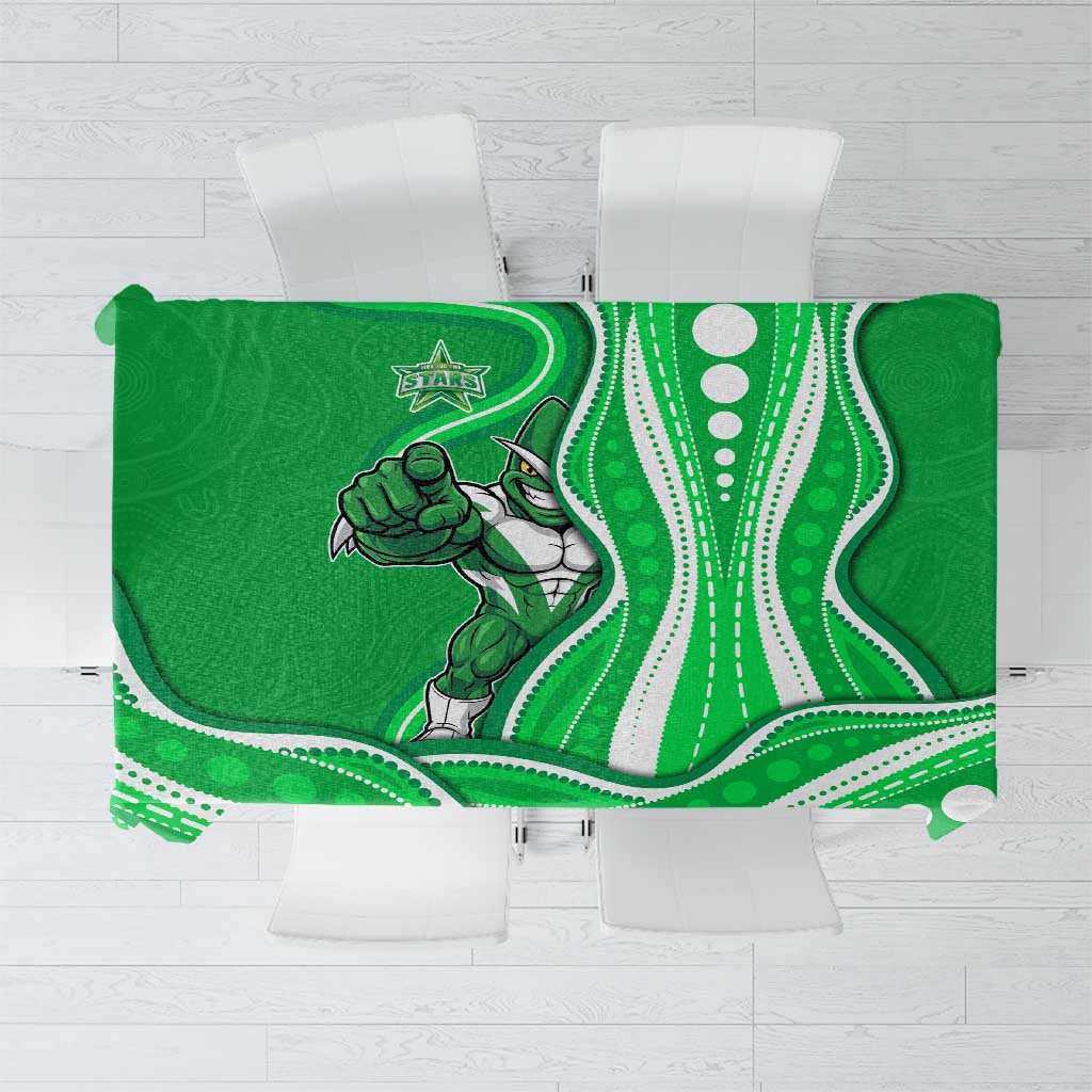 Melbourne Stars Tablecloth Aboriginal Dot Art Green White - Tribal Wave Pattern