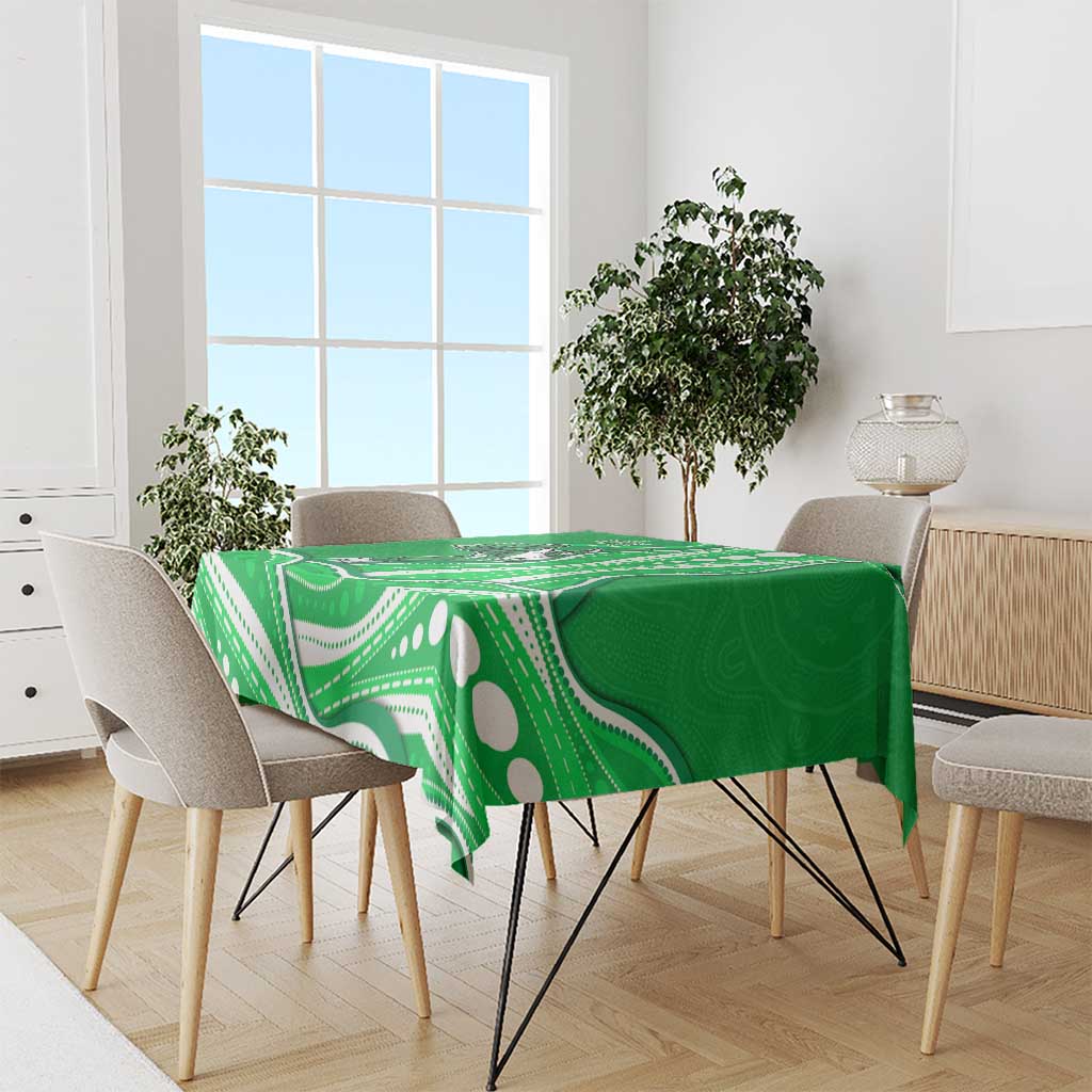 Melbourne Stars Tablecloth Aboriginal Dot Art Green White - Tribal Wave Pattern