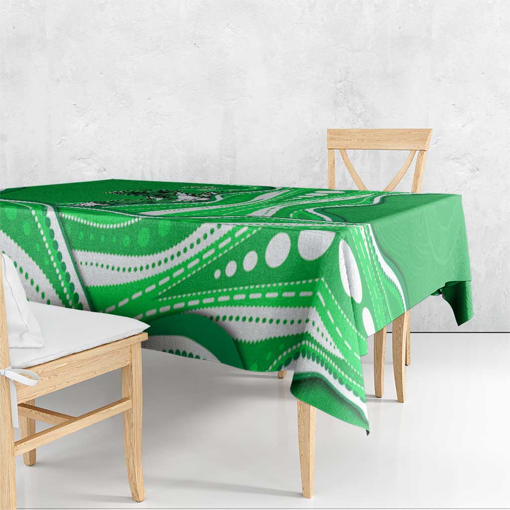 Melbourne Stars Tablecloth Aboriginal Dot Art Green White - Tribal Wave Pattern