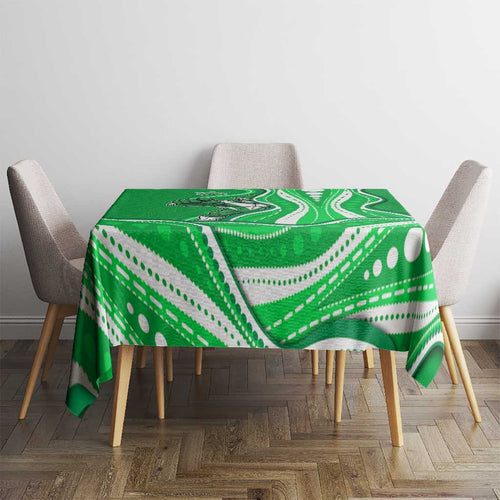 Melbourne Stars Tablecloth Aboriginal Dot Art Green White - Tribal Wave Pattern