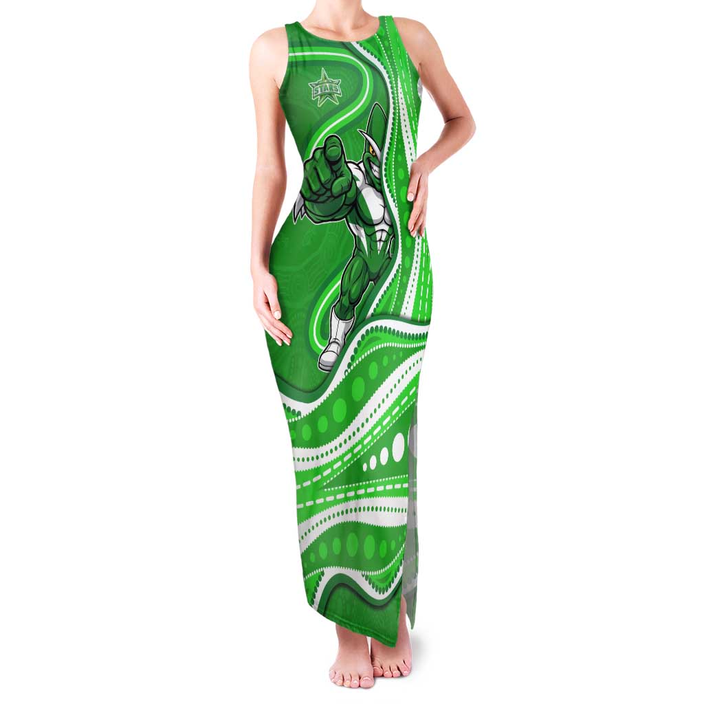 Melbourne Stars Tank Maxi Dress Aboriginal Dot Art Green White - Tribal Wave Pattern