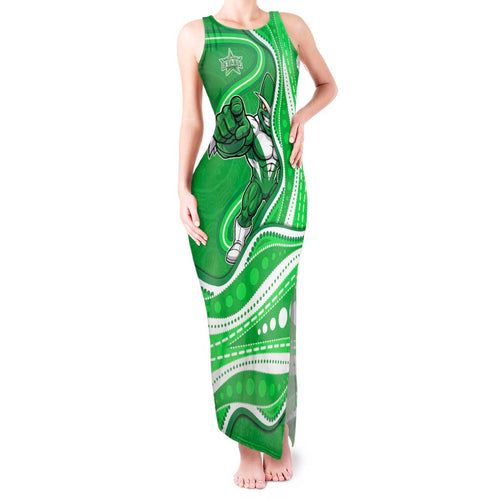 Melbourne Stars Tank Maxi Dress Aboriginal Dot Art Green White - Tribal Wave Pattern