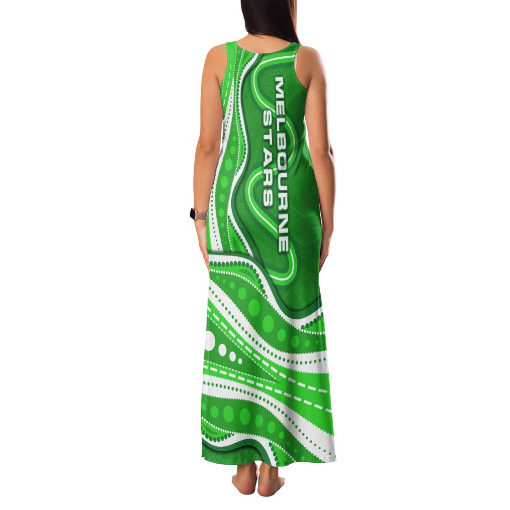 Melbourne Stars Tank Maxi Dress Aboriginal Dot Art Green White - Tribal Wave Pattern