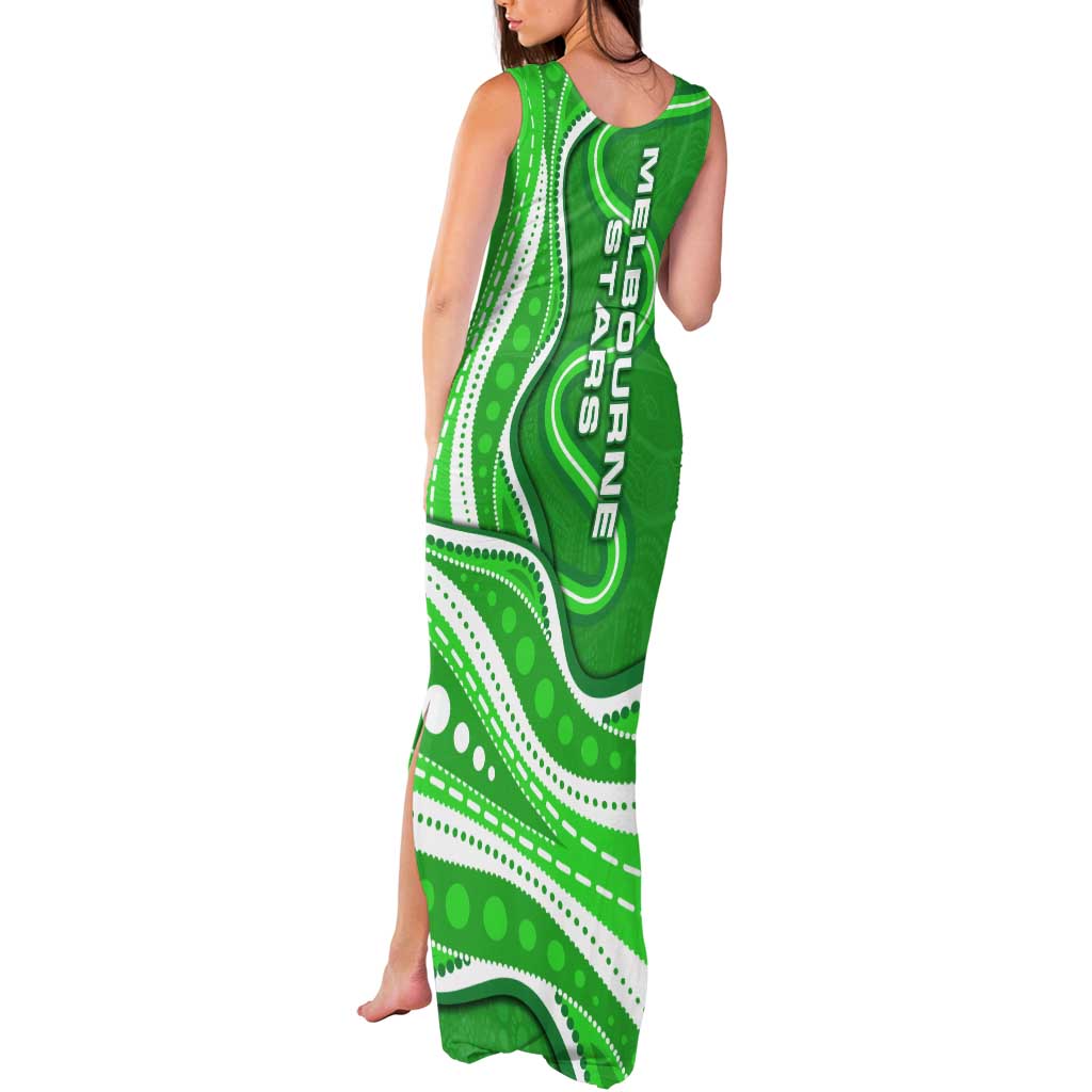 Melbourne Stars Tank Maxi Dress Aboriginal Dot Art Green White - Tribal Wave Pattern