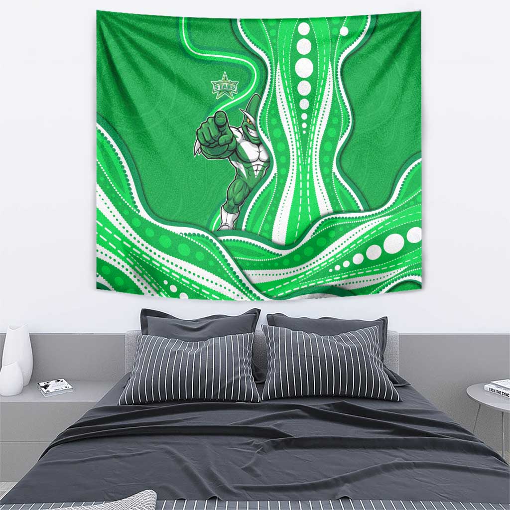 Melbourne Stars Tapestry Aboriginal Dot Art Green White - Tribal Wave Pattern