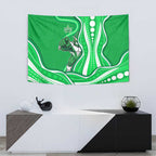 Melbourne Stars Tapestry Aboriginal Dot Art Green White - Tribal Wave Pattern