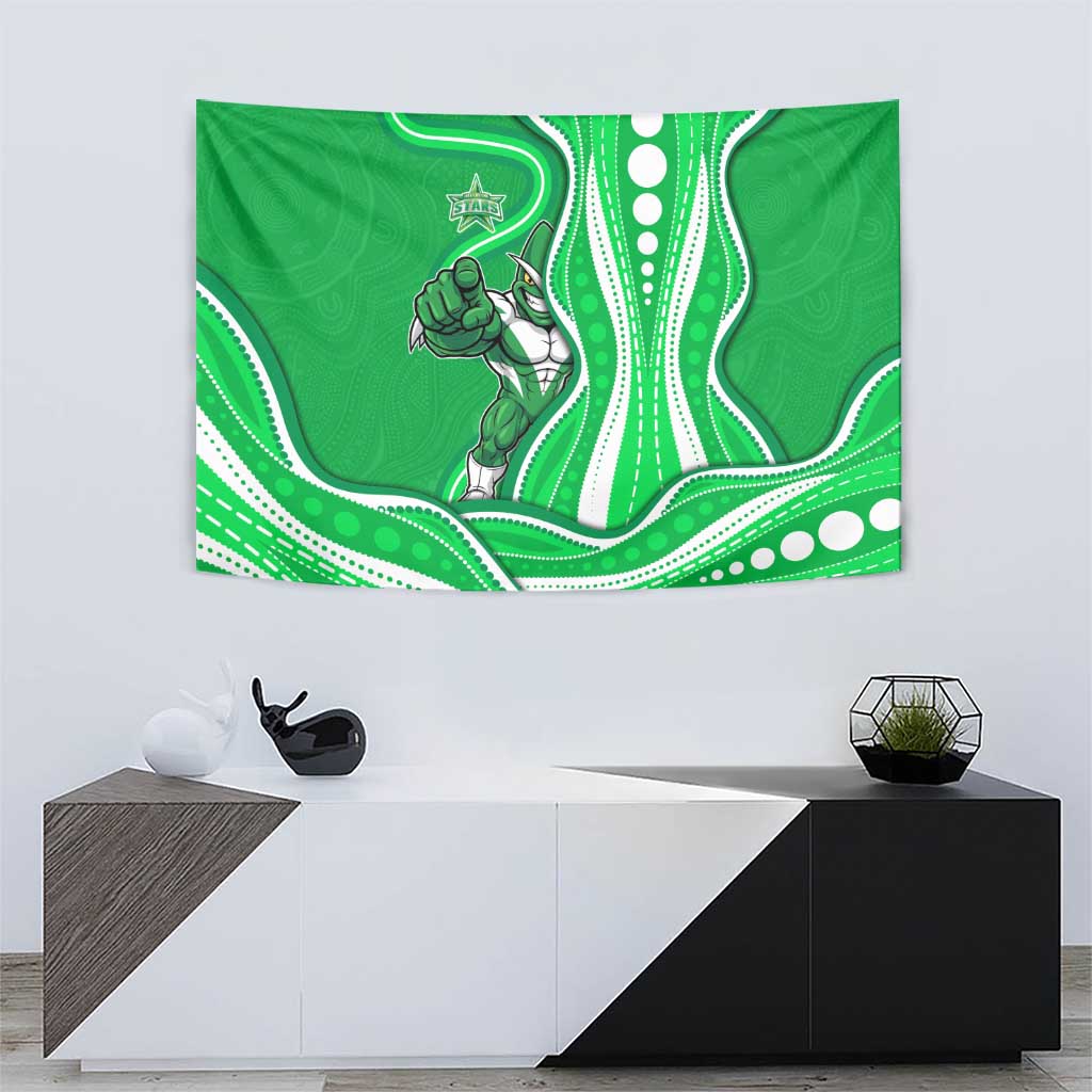 Melbourne Stars Tapestry Aboriginal Dot Art Green White - Tribal Wave Pattern