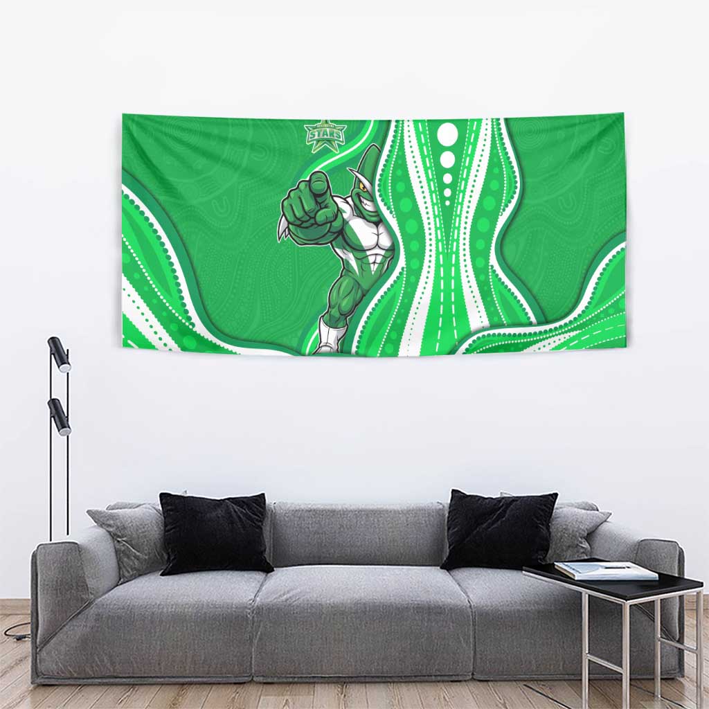 Melbourne Stars Tapestry Aboriginal Dot Art Green White - Tribal Wave Pattern