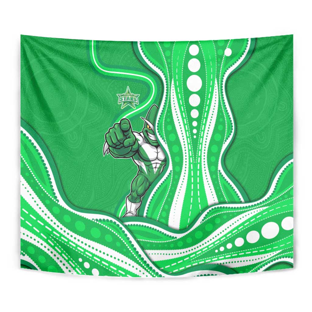 Melbourne Stars Tapestry Aboriginal Dot Art Green White - Tribal Wave Pattern