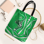 Melbourne Stars Tote Bag Aboriginal Dot Art Green White - Tribal Wave Pattern