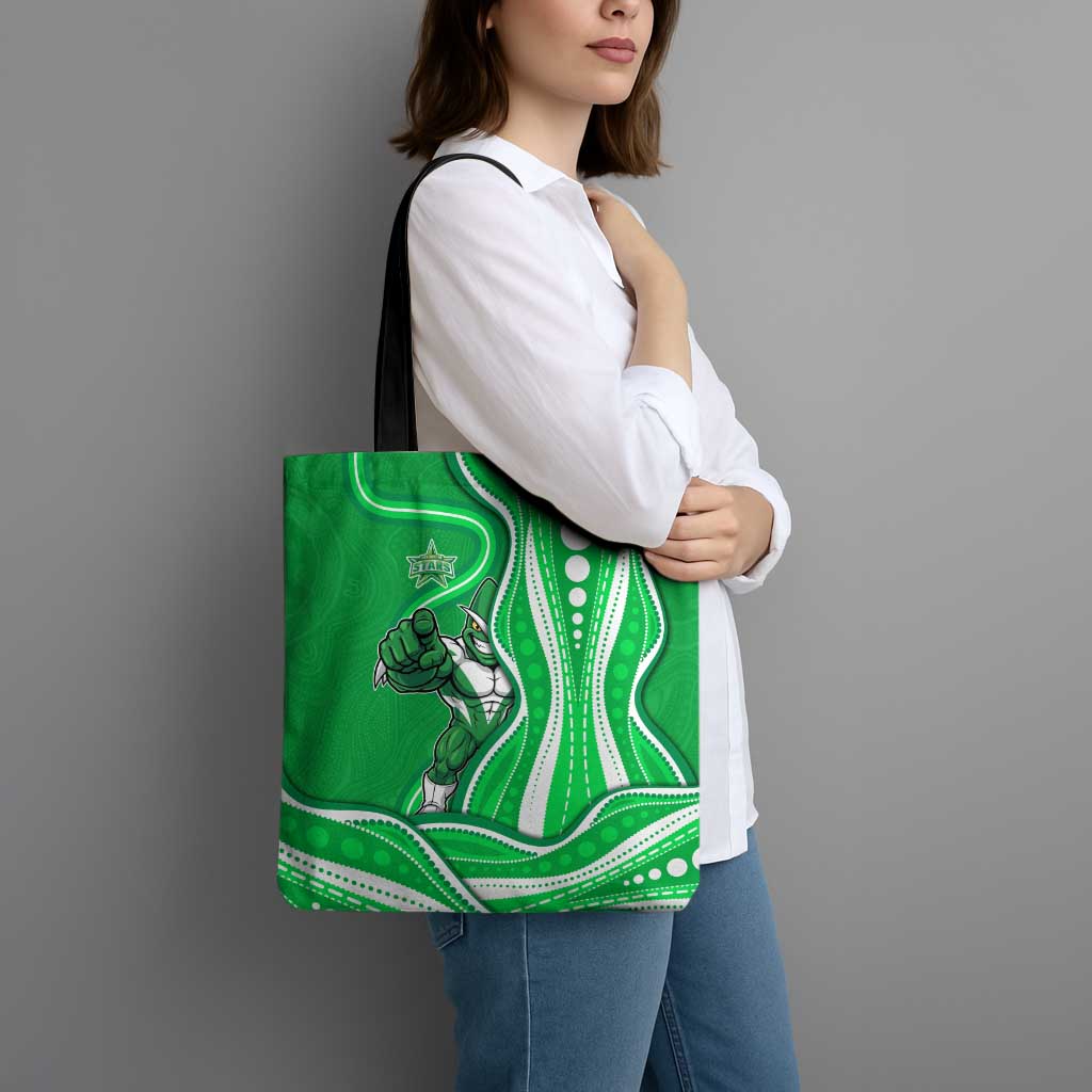 Melbourne Stars Tote Bag Aboriginal Dot Art Green White - Tribal Wave Pattern