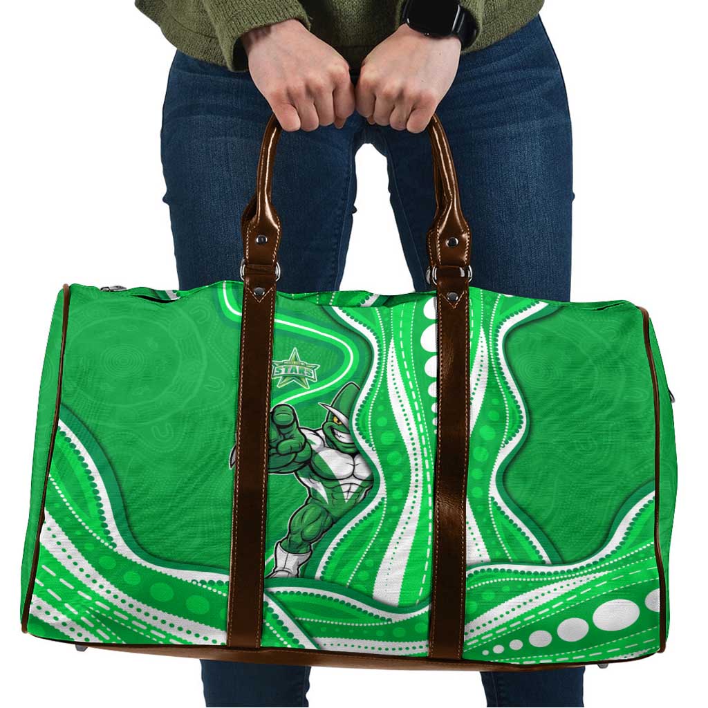 Melbourne Stars Travel Bag Aboriginal Dot Art Green White - Tribal Wave Pattern