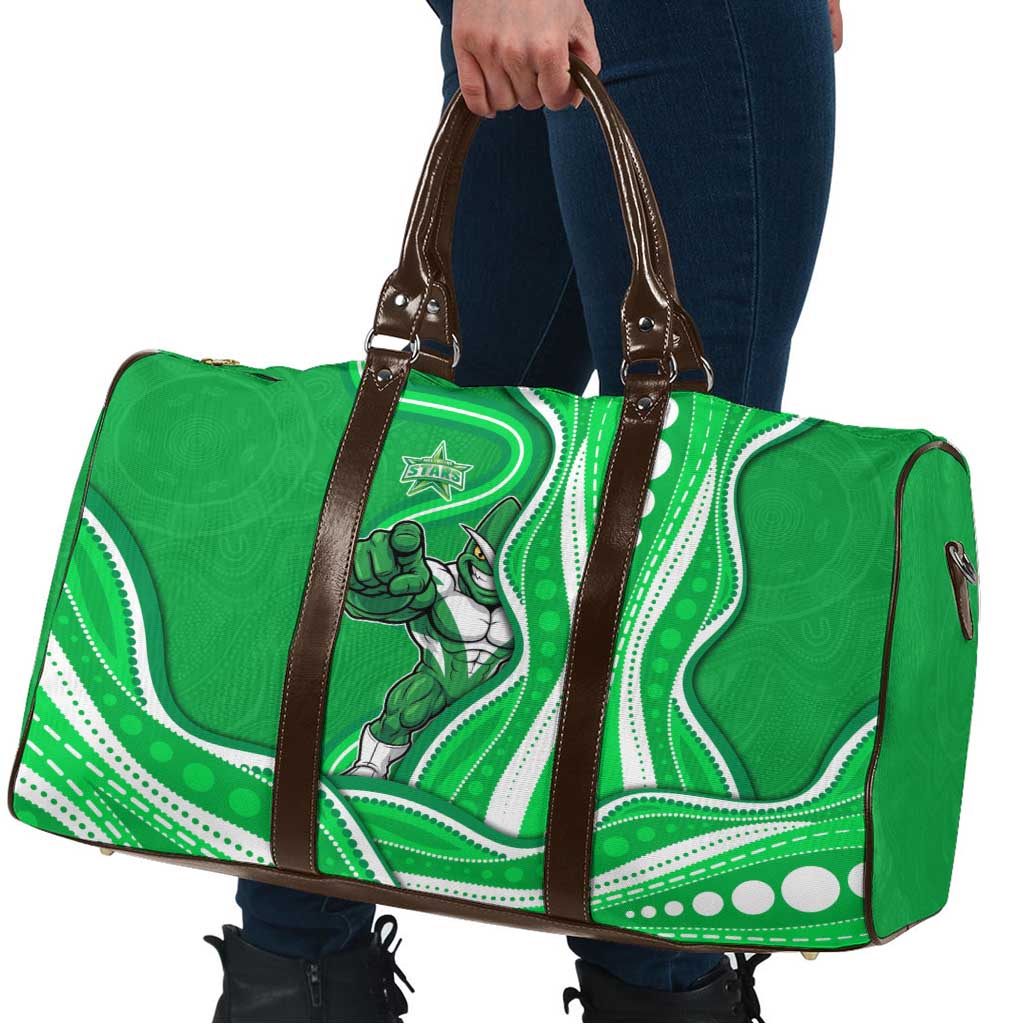Melbourne Stars Travel Bag Aboriginal Dot Art Green White - Tribal Wave Pattern